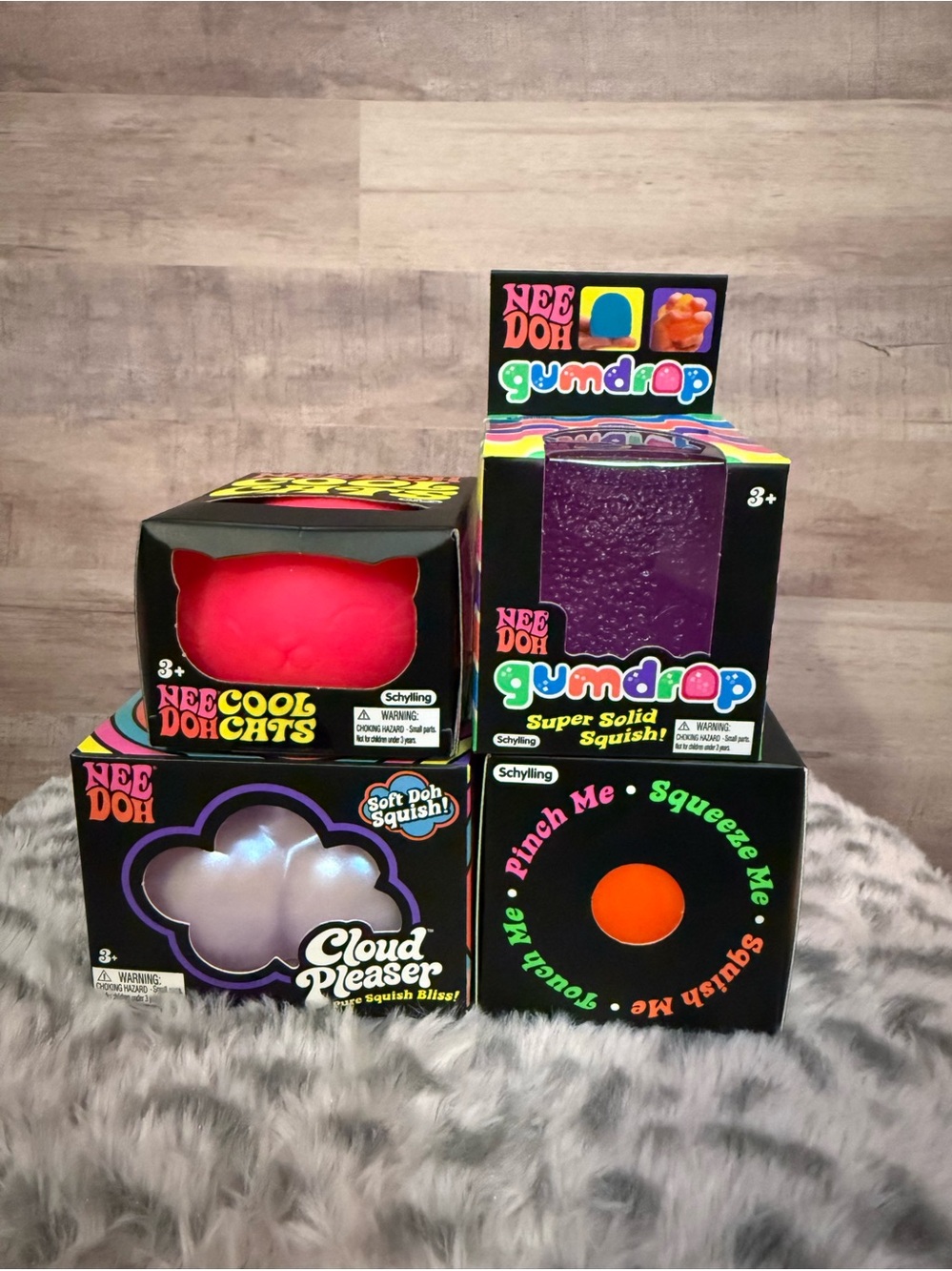 Schylling NeeDoh Authentic Cloud Pleaser, Cool Cat, Gumdrop, Fuzzball